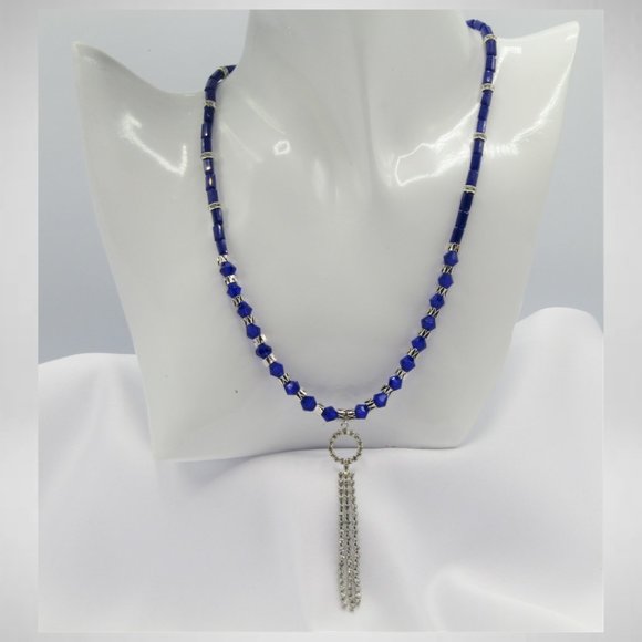 BLUE RHINESTONE TASSEL Beaded Jewelry Set - Picture 2 of 5